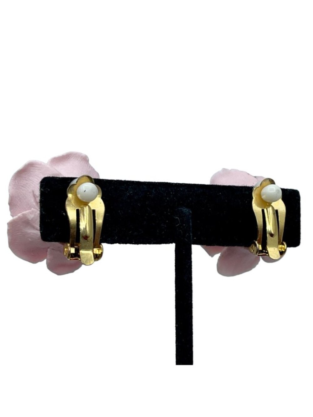 Vintage Porcelain Bisque Pink Flower Large Clip Earrings Artisan Hand Made Matte - Picture 5 of 10
